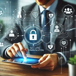 DALL·E 2024-10-09 15.53.57 - An image illustrating secure communication in a digital finance environment. It features a person confidently using a messaging platform on a tablet o
